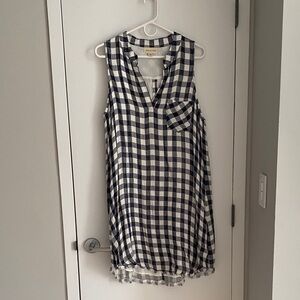NWOT ANTHROPOLOGIE Cloth & Stone Gingham Dress Size XL | Navy & White checkered